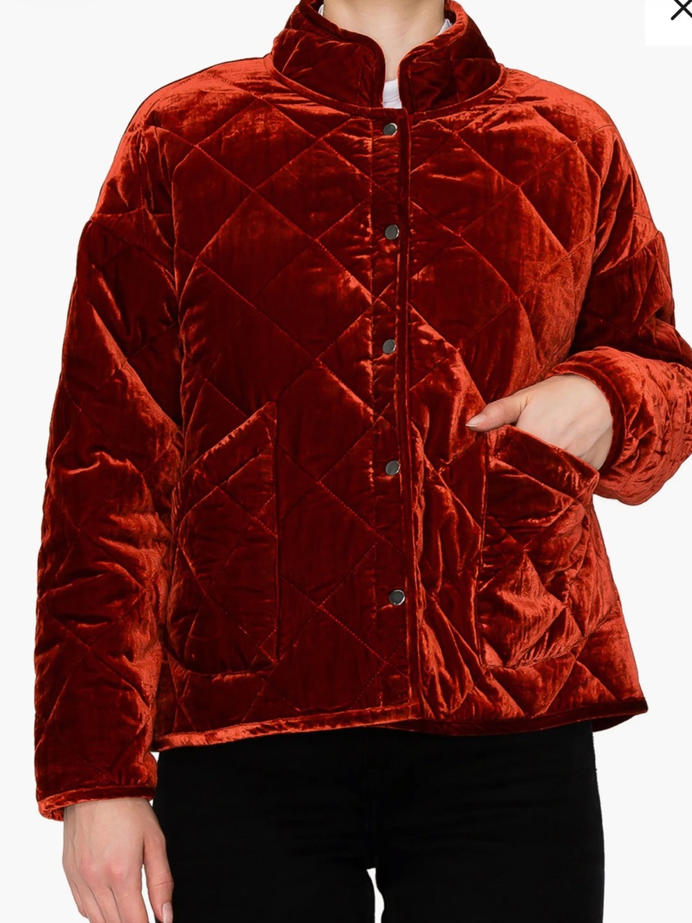Melloday Velvet Quilted Jacket Red Rust Size Large